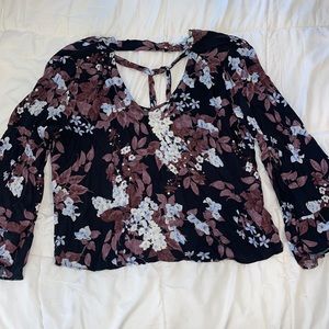 Black, Maroon & White Floral Blouse